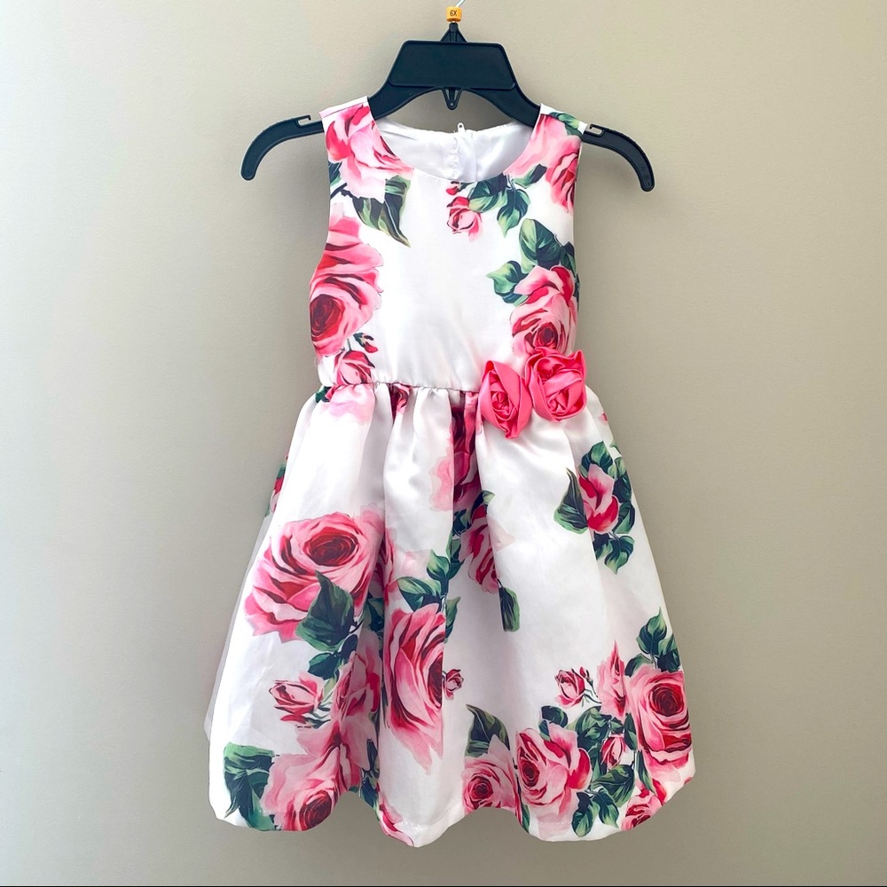 Pink and White floral Easter dress 5-6